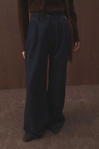 Hooopstore - Denim Bol Kesim Yüksek Bel Lacivert Pantolon (1)