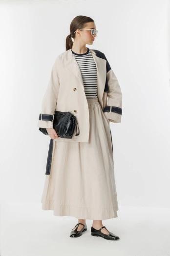 Hooopstore - Denim Detaylı Kruvaze Taş Trençkot (1)