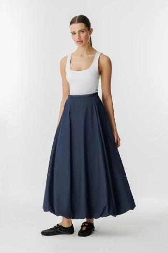 Hooopstore - Denim Dokulu Balon Lacivert Etek (1) Hooopstore - Denim Dokulu Balon Lacivert Etek (1)