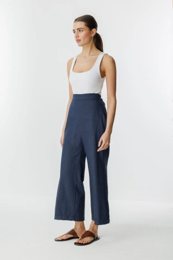 Hooopstore - Denim Efektli Petite Lacivert Pantolon (1)