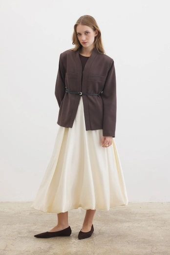 Hooopstore - Deri Kemer Detaylı Kahve Ceket (1)