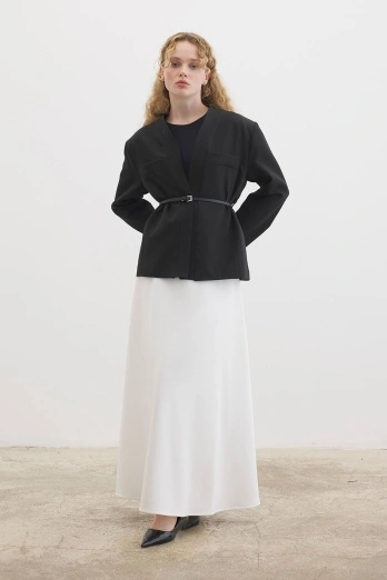 Hooopstore - Deri Kemer Detaylı Siyah Ceket (1)