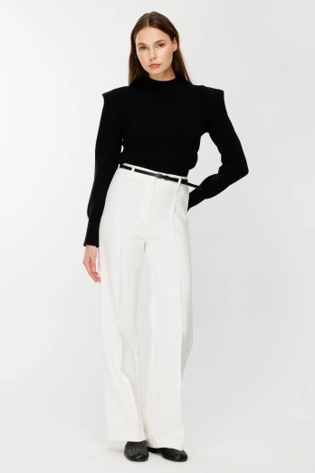 Hooopstore - Dikiş Detaylı Beyaz Palazzo Pantolon