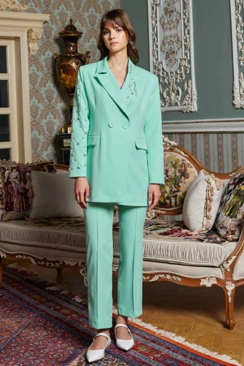 Hooopstore - Dikiş Detaylı Mint Yeşili Pantolon (1)