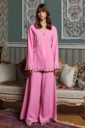 Hooopstore - Dökümlü İspanyol Pembe Pantolon (1)