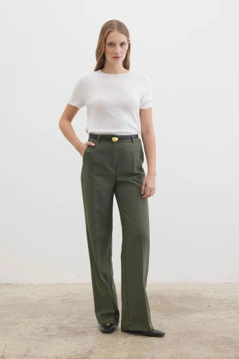 Hooopstore - Düz Kesim Haki Pantolon