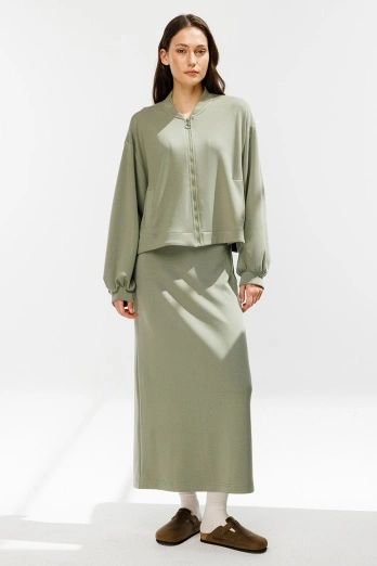 Hooopstore - Fermuar Detaylı Bomber Çağla Ceket (1)