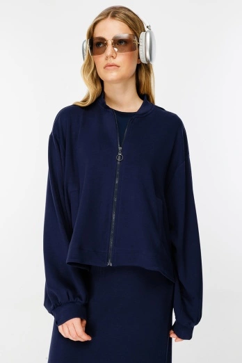 Hooopstore - Fermuar Detaylı Bomber Lacivert Ceket