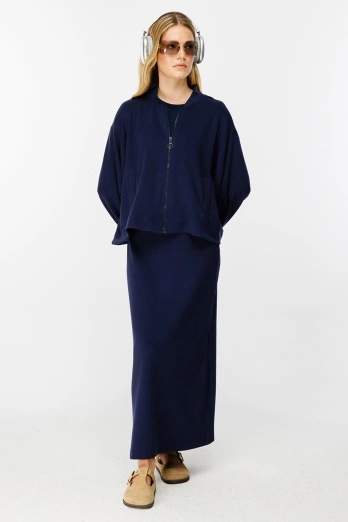 Hooopstore - Fermuar Detaylı Bomber Lacivert Ceket (1)