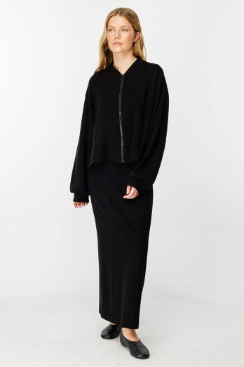 Hooopstore - Fermuar Detaylı Bomber Siyah Ceket Hooopstore - Fermuar Detaylı Bomber Siyah Ceket