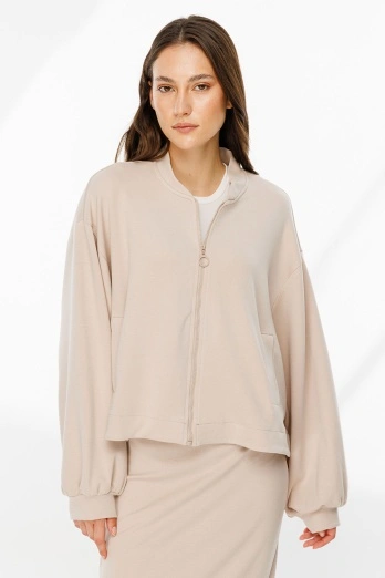 Hooopstore - Fermuar Detaylı Bomber Taş Ceket (1)