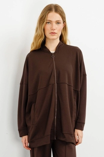 Hooopstore - Fermuar Detaylı Kahve Hırka (1)