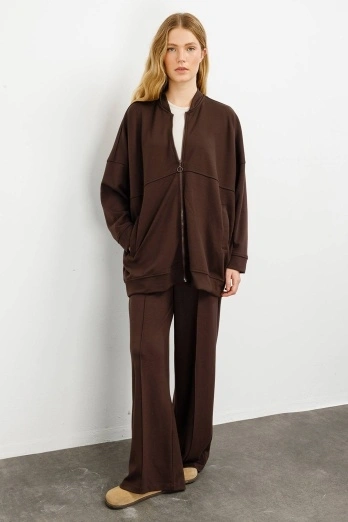 Hooopstore - Fermuar Detaylı Kahve Hırka