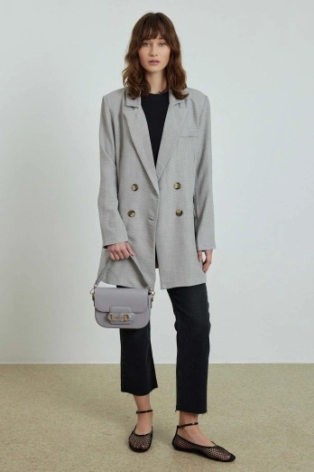 Hooopstore - Flamlı Keten Gri Ceket