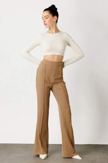 Hooopstore - Flare Kesim Kumaş Camel Pantolon (1)