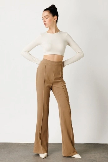 Hooopstore - Flare Kesim Kumaş Camel Pantolon (1)