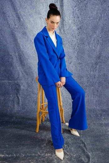 Hooopstore - Flare Kesim Kumaş Lacivert Pantolon (1)