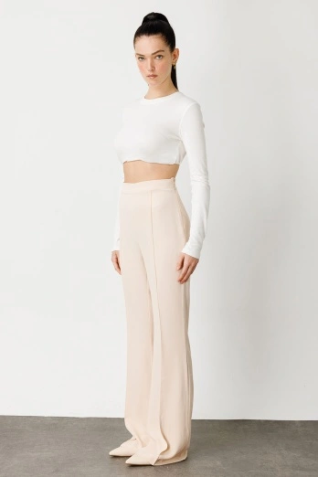 Hooopstore - Flare Kesim Kumaş Taş Pantolon