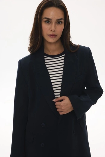 Hooopstore - Frame Dokulu Lacivert Blazer Ceket Hooopstore - Frame Dokulu Lacivert Blazer Ceket