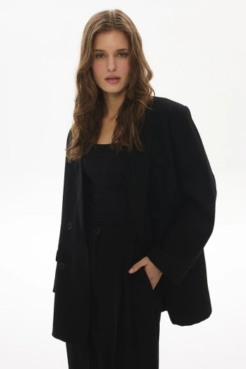 Hooopstore - Frame Dokulu Siyah Blazer Ceket Hooopstore - Frame Dokulu Siyah Blazer Ceket