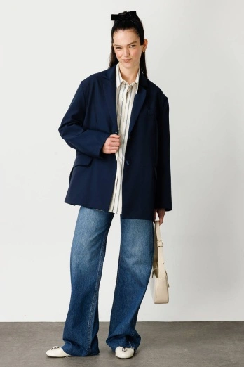 Hooopstore - Frank Oversize Blazer Lacivert Ceket (1)