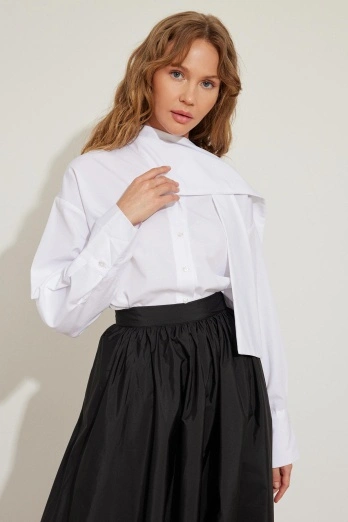 Hooopstore - Fular Yaka Beyaz Gömlek (1)