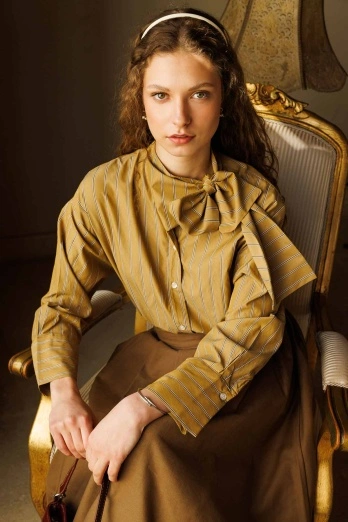 Hooopstore - Fular Yaka Gömlek - Camel