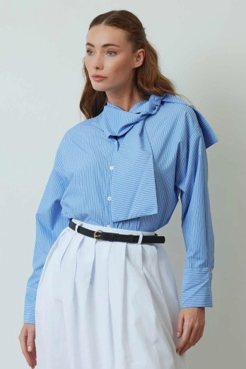 Hooopstore - Fular Yaka Koyu Mavi Gömlek (1)