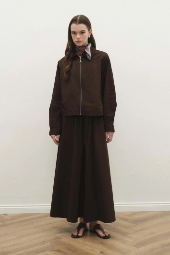 Hooopstore - Gabardin Kahve Ceket Etek Takım