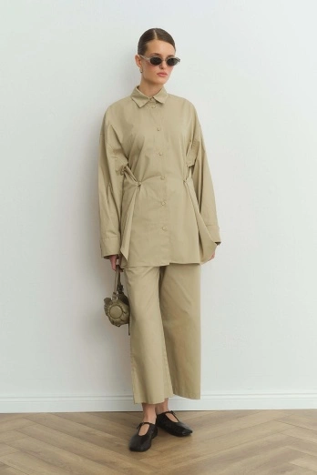 Hooopstore - Gabardin Loose Bej Pantolon (1)