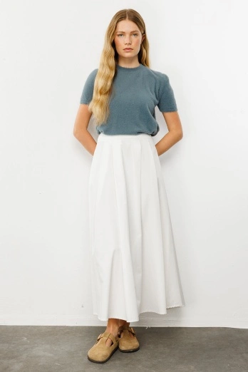 Hooopstore - Pileli Beyaz Etek (1)