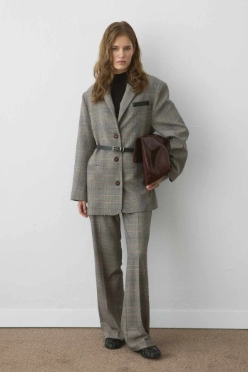 Hooopstore - Garni Detaylı Ekose Poliviscon Blazer Bordo Ceket (1)