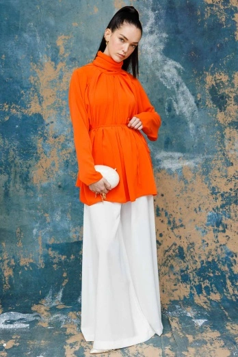 Hooopstore - Geniş Paça Kumaş Ekru Pantolon