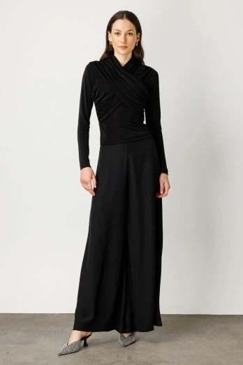 Hooopstore - Geniş Paça Kumaş Siyah Pantolon (1) Hooopstore - Geniş Paça Kumaş Siyah Pantolon (1)