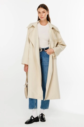 Hooopstore - Geniş Yaka Bej Trençkot