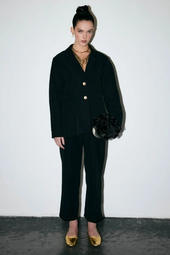 Hooopstore - Gold Düğmeli Blazer Siyah Ceket