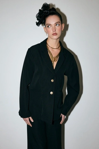 Hooopstore - Gold Düğmeli Blazer Siyah Ceket (1)