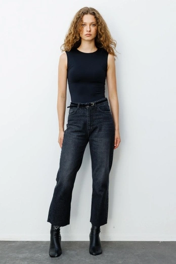 Hooopstore - H1975'S Premium Yüksel Bel Antrasit Jean (1)