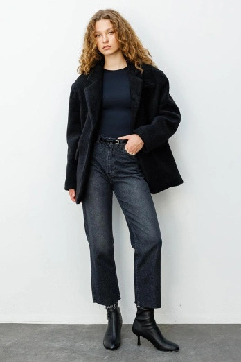 Hooopstore - H1975'S Premium Yüksel Bel Antrasit Jean