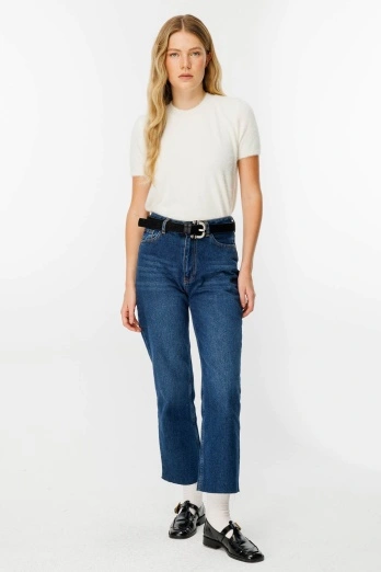 Hooopstore - H1975'S Premium Yüksel Bel Koyu Mavi Jean