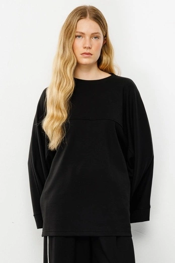 Hooopstore - İspanyol Kol Pamuklu Siyah Sweatshirt (1) Hooopstore - İspanyol Kol Pamuklu Siyah Sweatshirt (1)