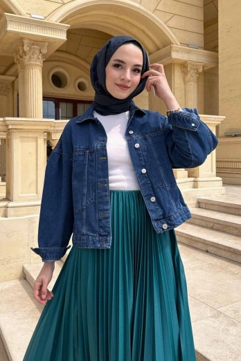 Hooopstore - Kenarları Dikişsiz Kot Ceket - Koyu Mavi (1)