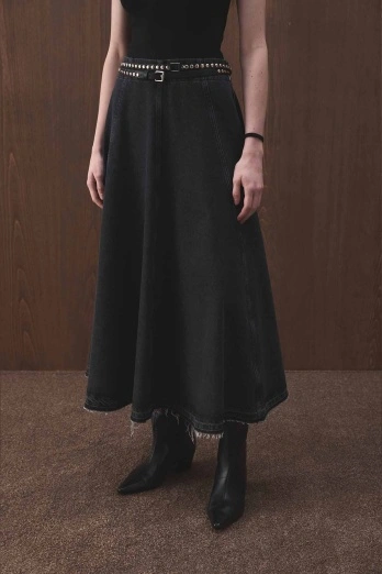 Hooopstore - Kesik Parçalı Denim Antrasit Etek (1)