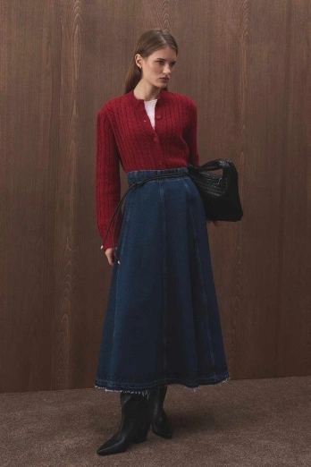 Hooopstore - Kesik Parçalı Denim Kot Mavi Etek (1)