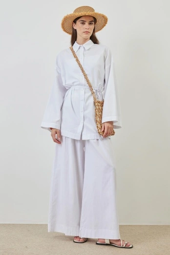 Hooopstore - Keten Bol Paça Beyaz Pantolon (1)