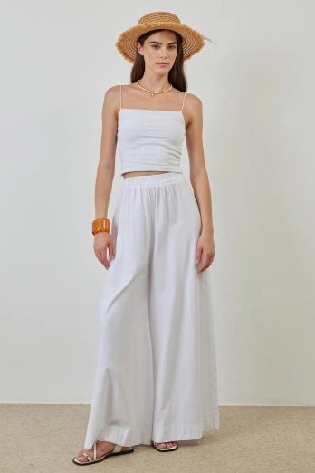 Hooopstore - Keten Bol Paça Beyaz Pantolon