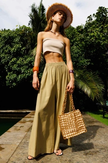 Hooopstore - Keten Bol Paça Çağla Pantolon