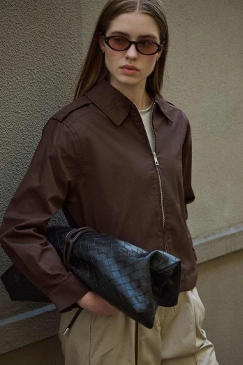 Hooopstore - Kısa Gabardin Kahve Ceket Hooopstore - Kısa Gabardin Kahve Ceket