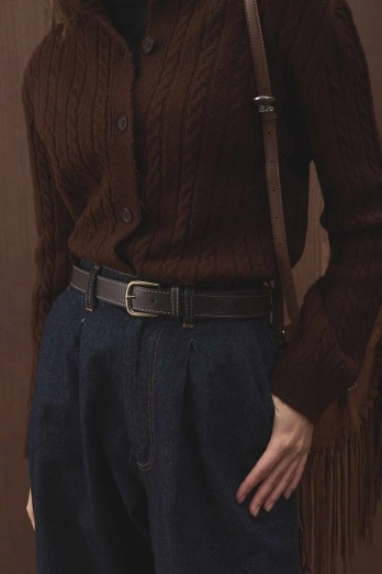 Hooopstore - Kontrast Dikişli Deri Acı Kahve Kemer (1)