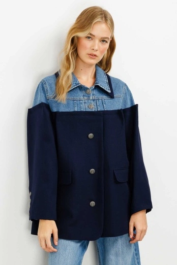Hooopstore - Kot Detaylı Lacivert Blazer Ceket